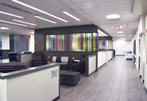 The Courtney Cox Cole Infusion Center uses warm, inviting colors that allow patients to feel at home.