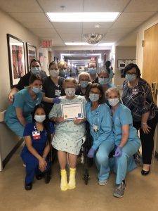 After battling COVID-19 for weeks, Carol Stookey was transferred to Riverview Health to complete the acute rehabilitation program. She worked tirelessly, and on June 2 Carol graduated from the program and went home to be with her family. 