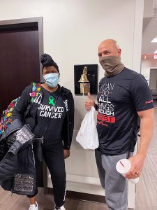 Kenyatte and her husband celebrate her last day of chemotherapy.
