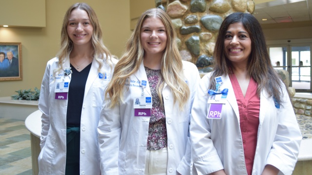 From left to right, Riverview Health PGY1 pharmacy residents, Kali Heckert (left), Natalie Kinstler (middle) and Residency Program Director Apra Gupta (right).